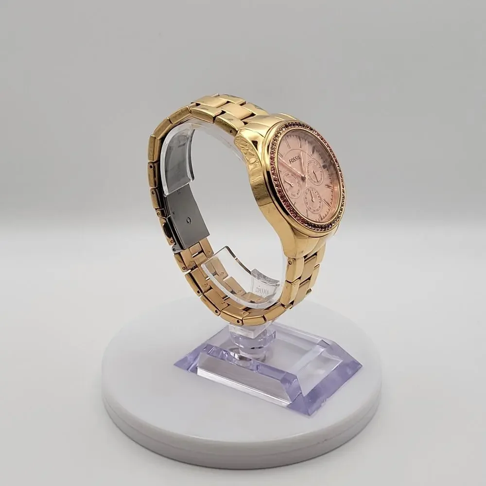 Fossil BQ3611 Women's Gold-Tone Watch - Pink Dial & Crystal Bezel 36mm